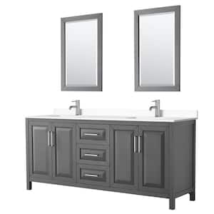 Daria 80in.Wx22 in.D Double Vanity in Dark Gray with Cultured Marble Vanity Top in White with Basins and Mirrors