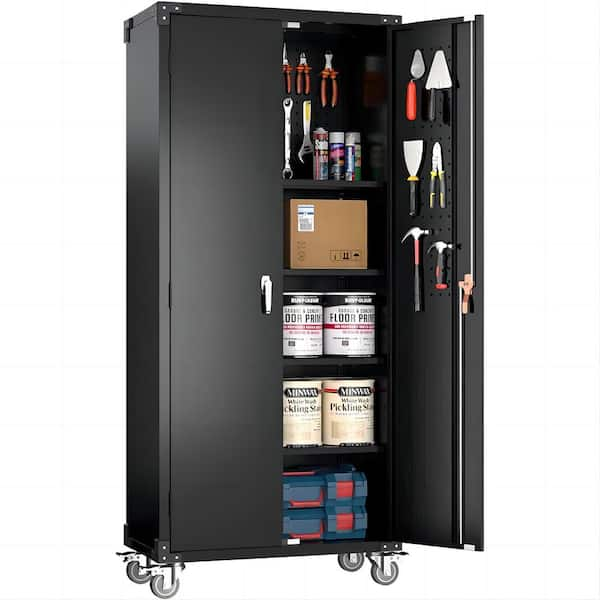 iDEKAI Metal Storage Cabinet with Locking Doors and Adjustable Shelves, 71  Tall Steel Storage Cabinets for Garage, Office, Home - Black