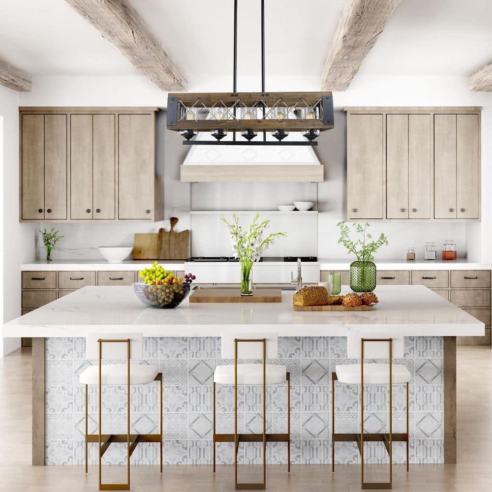 Laius 5-Light Black and Wood Farmhouse Chandelier