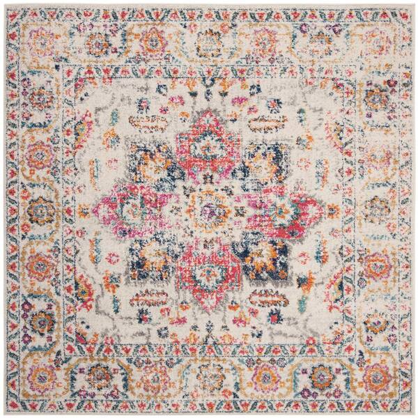 SAFAVIEH Madison Fuchsia/Ivory 5 ft. x 5 ft. Distressed Border Square Area Rug