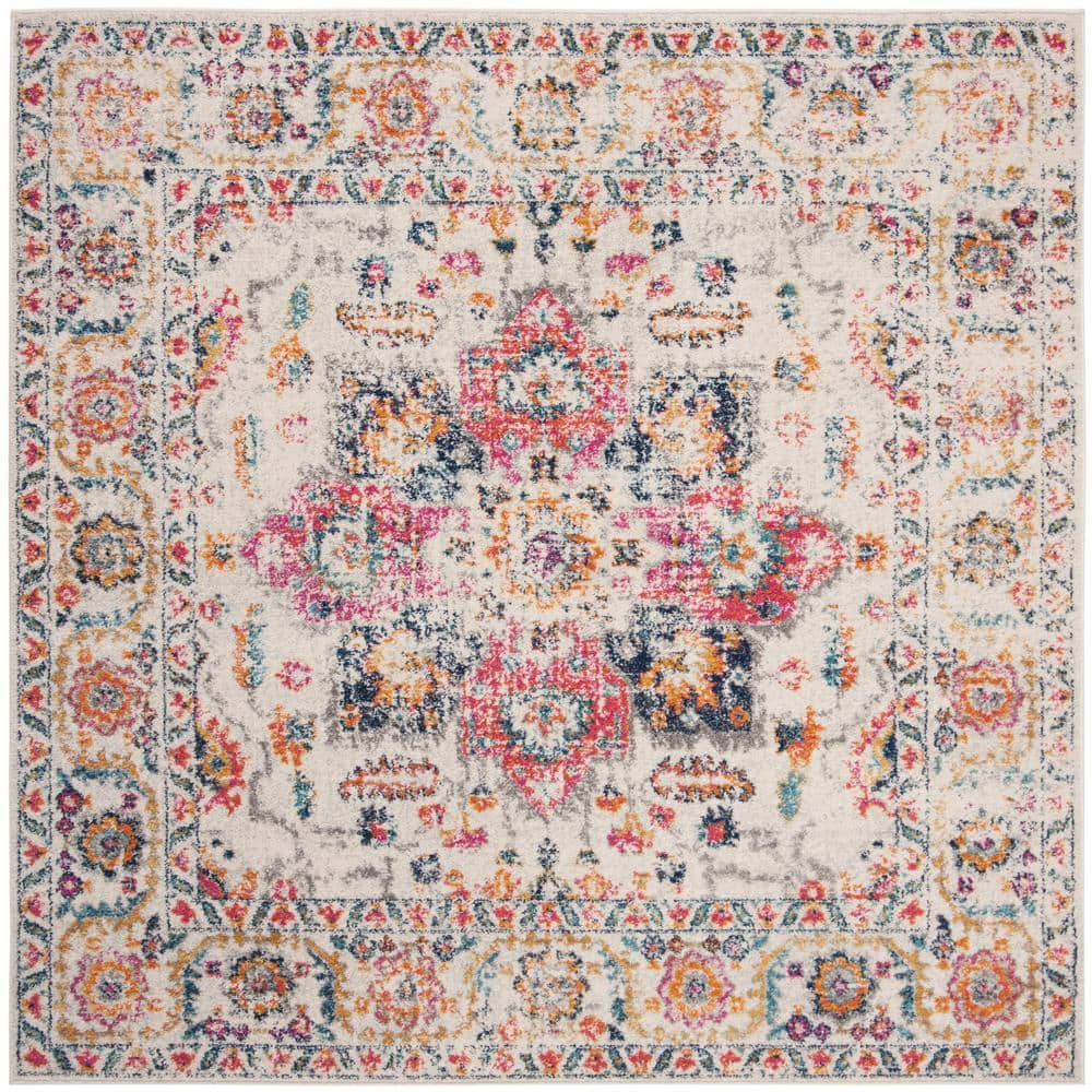 SAFAVIEH Madison Fuchsia/Ivory 7 ft. x 7 ft. Square Geometric Area Rug ...