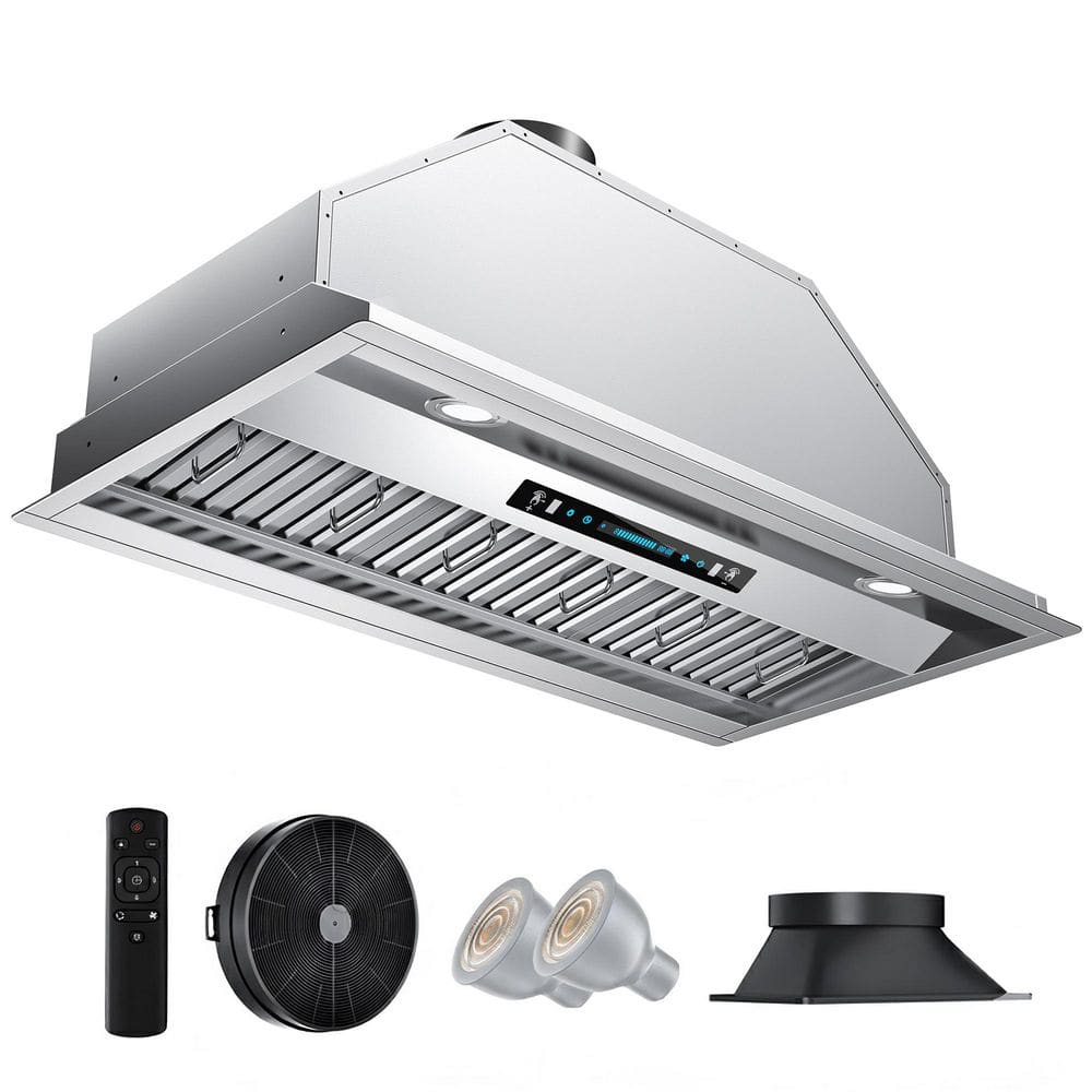 36 in. 900 CFM Convertible Ductless to Ducted Insert Range Hood in Stainless Steel with Gesture,Touch and Remote Control