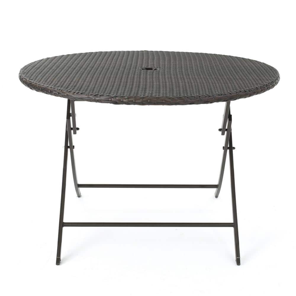 Dahlia Multibrown Circular Folding Faux Rattan Outdoor Patio Dining Table