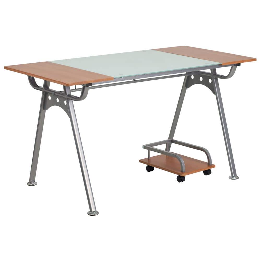 Carnegy Avenue 55 in. Rectangular Frosted/Cherry Computer Desks with