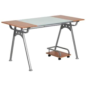 55 in. Rectangular Frosted/Cherry Computer Desks with Wheels