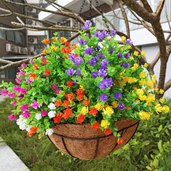 9.8 in. Green Multi-Color Outdoor Artificial Shrub Pack 20-Pack