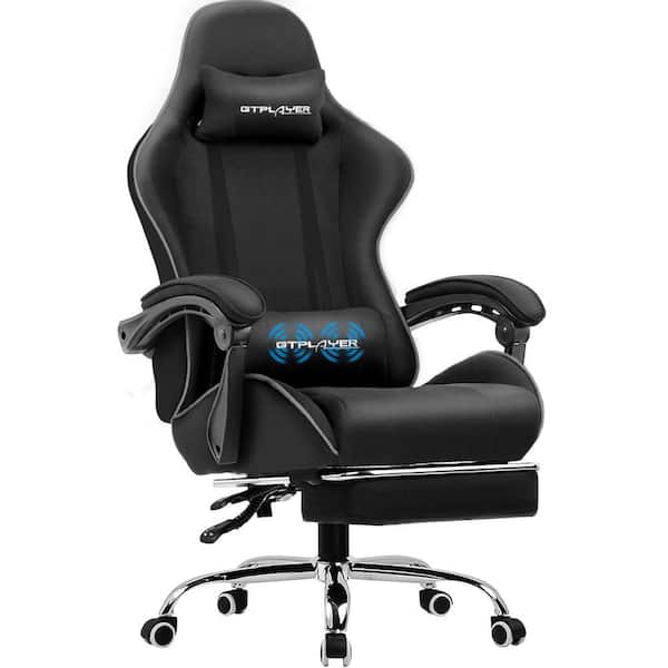 ComHoma Fabric Gaming Chair Adjustable Height Computer Chair Black Game Chair with Footrest, Headrest