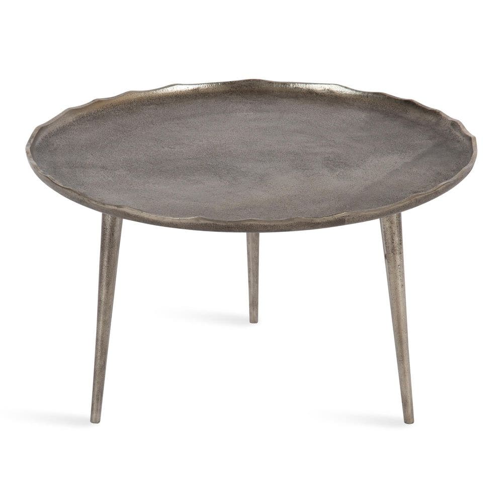 Alessia Artisanal Silver Aluminum Round Coffee Table with Deckled Edge