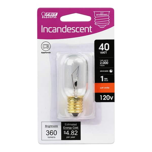 40W Soft White (2700K) Clear E17 Base T8 Incandescent Dimmable Microwa