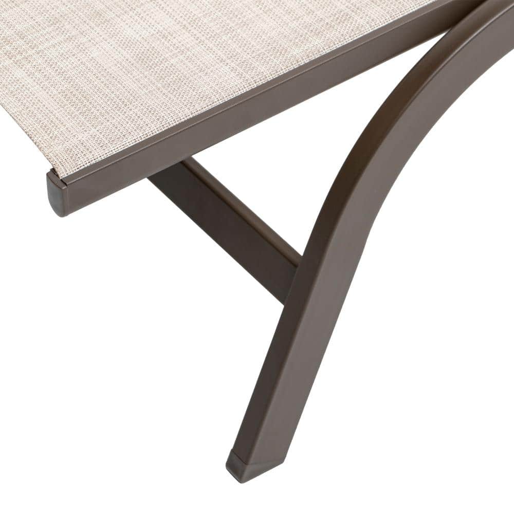Beige Textilene Outdoor Chaise Lounge with Brown Metal Frame