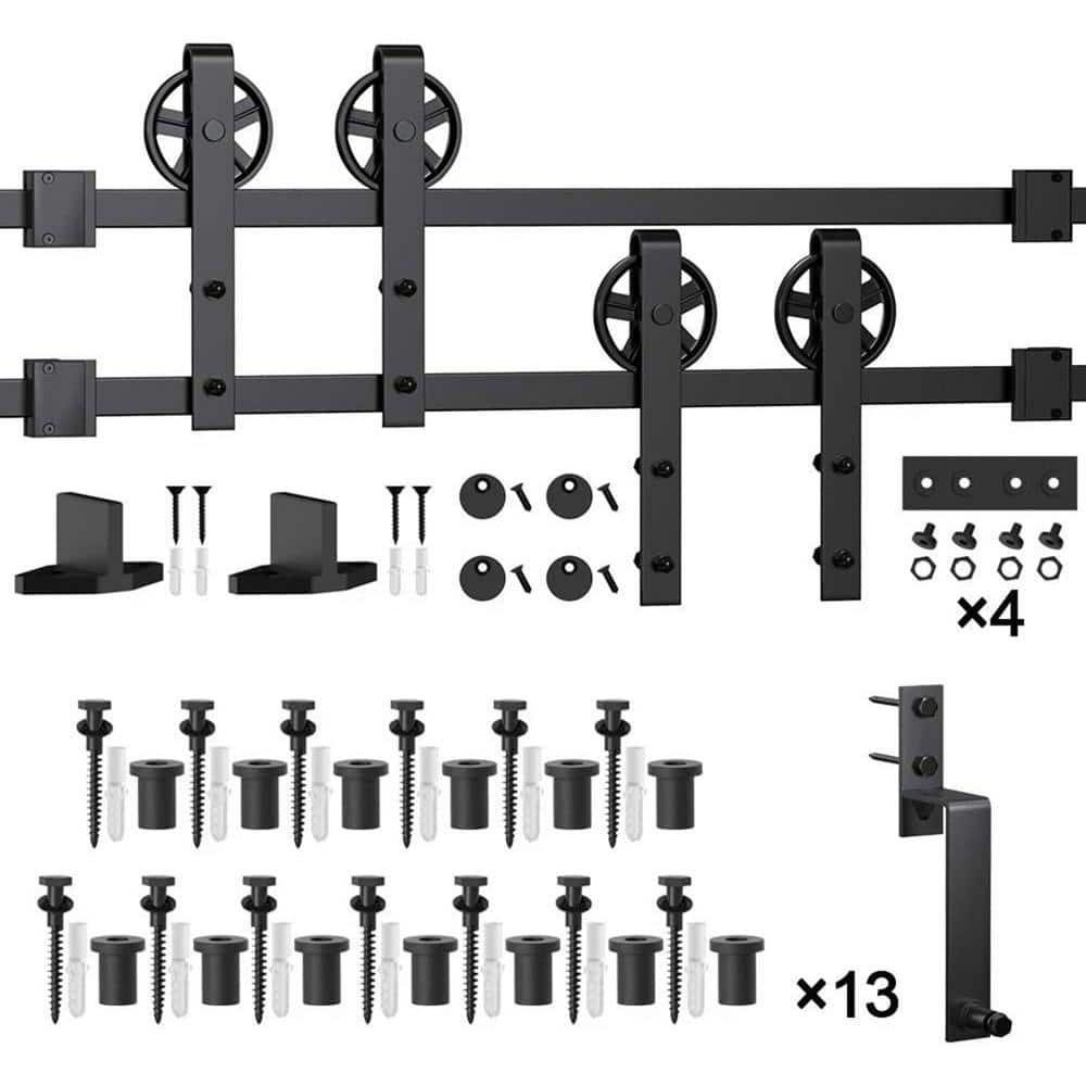 Frosted Black Steel Double Door Sliding Barn Hardware Kit