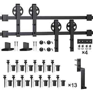 16 ft./192 in. Black Sliding Bypass Barn Door Hardware Track Kit for Double Doors with Non-Routed Floor Guide