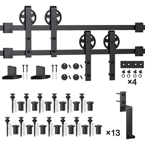 WINSOON 16 Ft./192 In. Black Sliding Bypass Barn Door Hardware Track ...