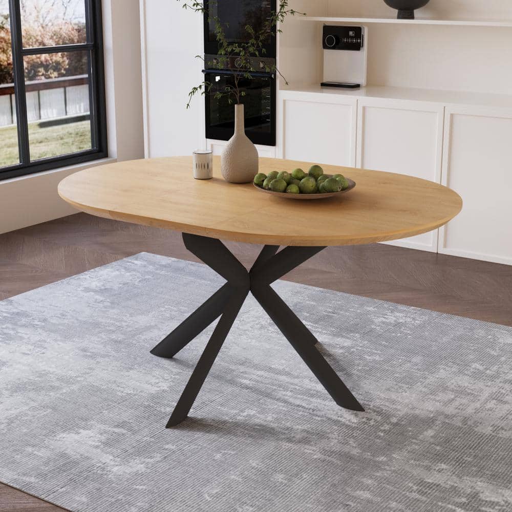 GOJANE Modern Oval Extendable MDF 59 in. Metal Cross Legs