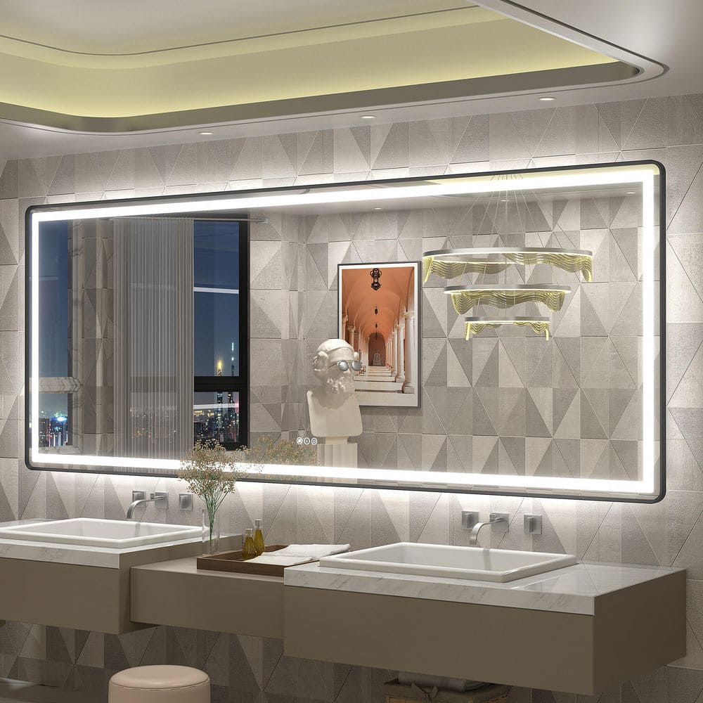 84 in. W x 32 in. H Rectangular Framed UL Certified Front & Back LED Anti-Fog Tempered Glass Wall Bathroom Vanity Mirror price history on PriceWatchPro