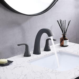 8 in. Widespread Double Handles Bathroom Faucet with Drain Kit in Matte Black