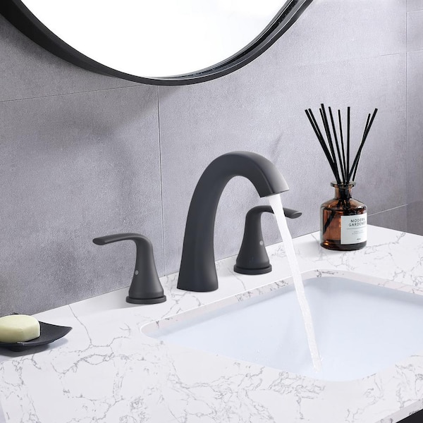 8 in. Widespread Double Handles Bathroom Faucet with Drain Kit in Matte Black