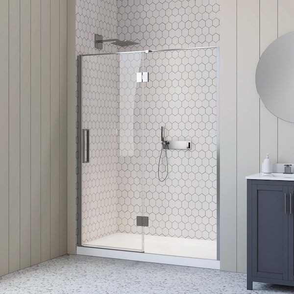 Tani 1.5 in. L x 60 in. W x 74 in. H Shower Door Glass Panel in Chrome