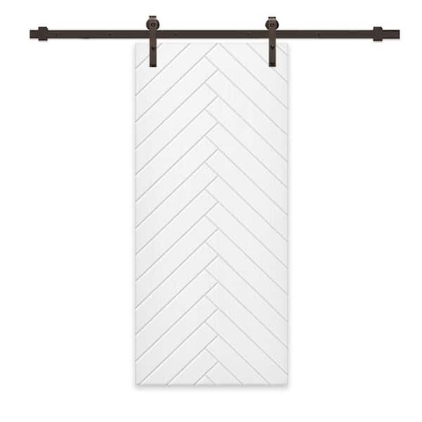 CALHOME 42 in. x 96 in. White Painted Composite MDF Paneled Interior Sliding Barn Door with Hardware Kit