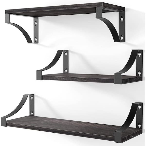 Unbranded 5.9 in. W x 16. 4in. D Dark Brown Wood Floating Shelves for Wall Decor (Set of 3) Decorative Wall Shelf