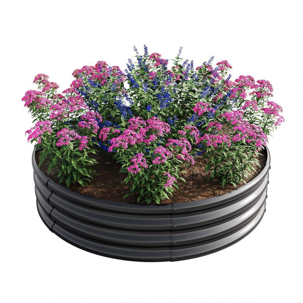 Tunearary 11.4 in. H Outdoor Garden Raised Planter Box Round Metal ...