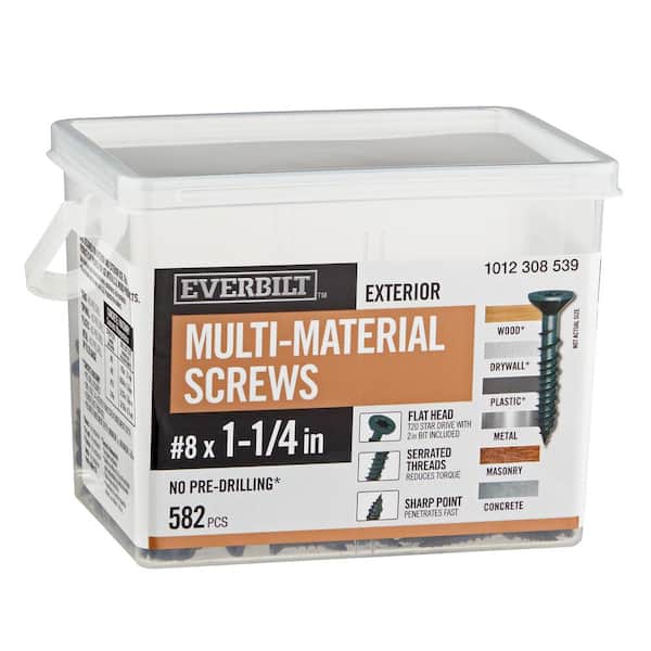#8 x 1-1/4 in. Black 6-Lobe Drive Exterior Flat Head Multi-Material Screw 3 lb.-Box (582-Piece)