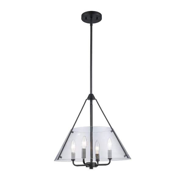 Alivia 17.5 in. 4-Light Black Pendant Light Fixture with Clear Glass Shade