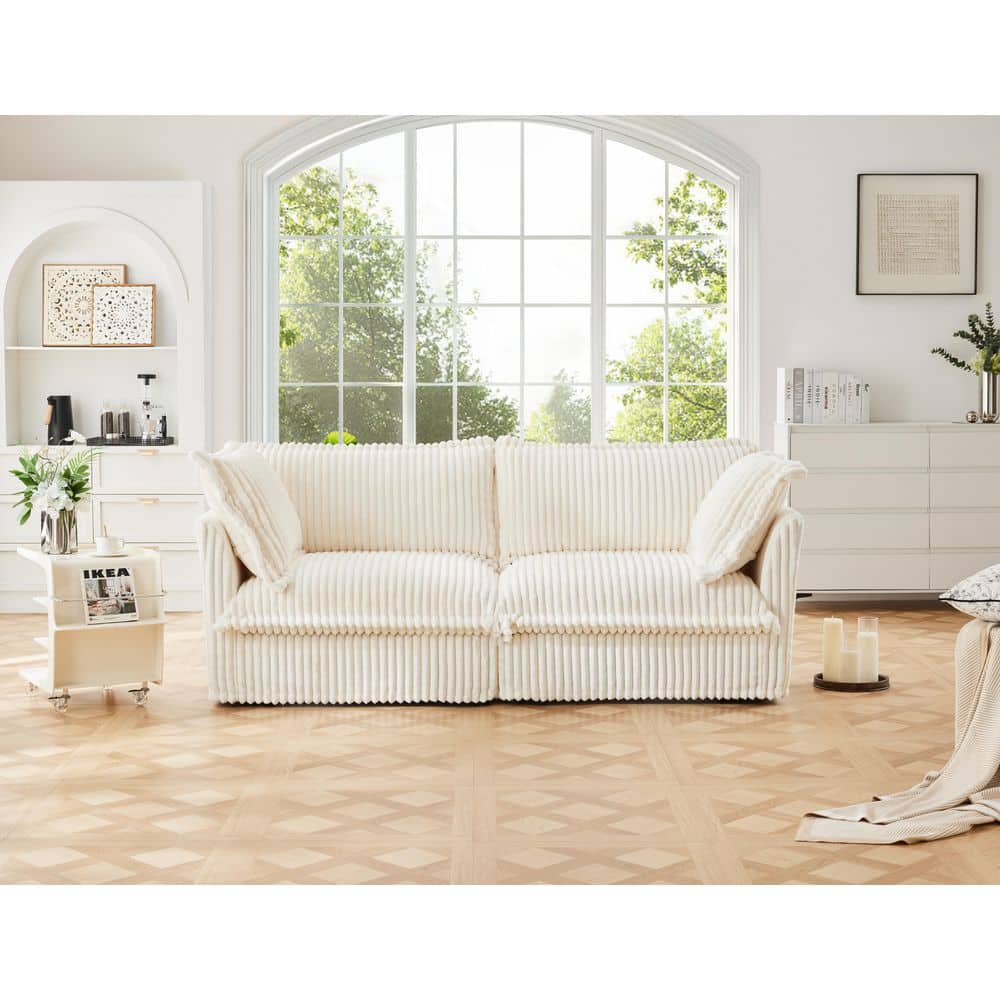 83.4 in. Round Arm 2-Piece Corduroy Modular Deep Seat Sofa Sectional Sofa in Cream with Detachable Cover price history on PriceWatchPro