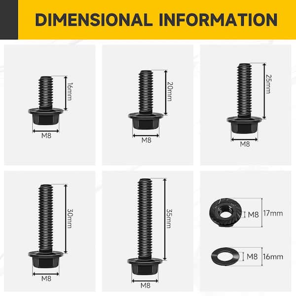 105-Piece M8 x 1. 25 Flanged Hex Head Bolt and Serrated Nut Kit, Grade 10.9-Carbon Steel