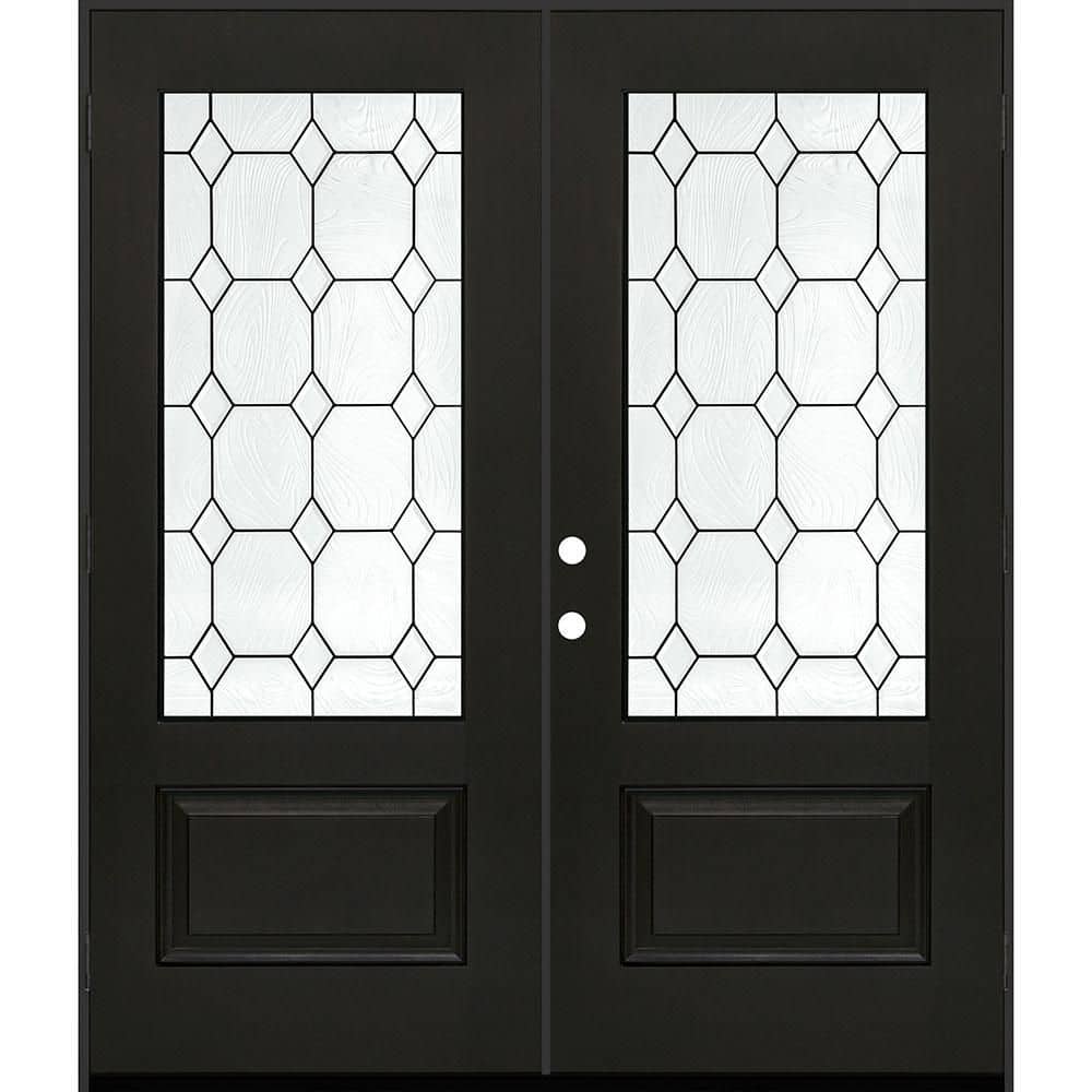 Regency 72 in. x 80 in. 3/4L Marquise Glass LHOS Onyx Stain Fiberglass Double Prehung Front Door with 4-9/16 Jamb price history on PriceWatchPro