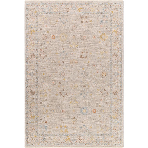 Livabliss Avant Garde 8 ft. Round Taupe Border Indoor Area Rug