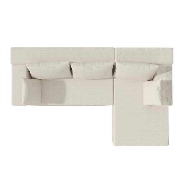 106 in. Rectangle Arm 2-Piece Corduroy Upholstery L-Shaped Sectional Sofa with Compression Foam Construction in Beige