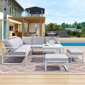 6-Piece Metal Patio Conversation Set with Gray Cushions