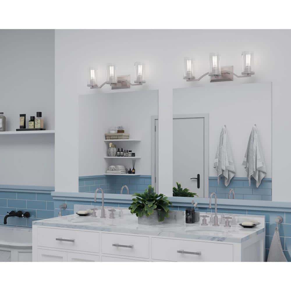 Lassiter Brushed Nickel 3-Light Vanity with Clear Glass Shades