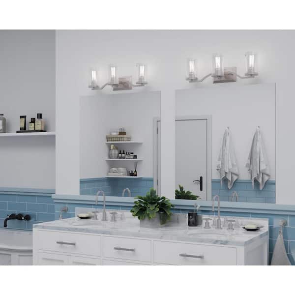 Progress Lighting Lassiter Collection 3-Light Brushed Nickel Clear Glass Modern Bath Vanity Light