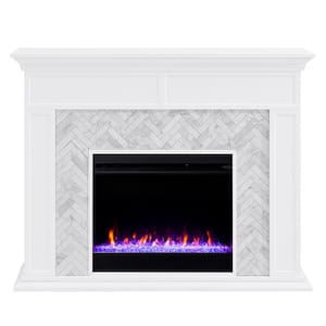 Doris Marble Color Changing 50 in. Electric Fireplace in White and Gray