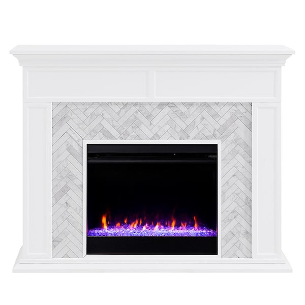 Doris Marble Color Changing 50 in. Electric Fireplace in White and Gray