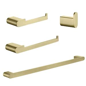 4-Piece Bath Hardware Set with Towel Hook, Towel Bar, Hand Towel Holder, Toilet Paper Holder in Brushed Gold