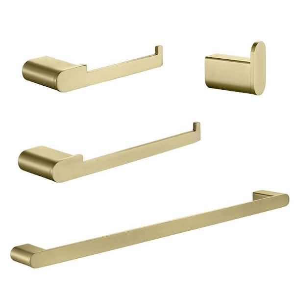 Zalerock 4-Piece Bath Hardware Set with Towel Hook, Towel Bar, Hand Towel Holder, Toilet Paper Holder in Brushed Gold
