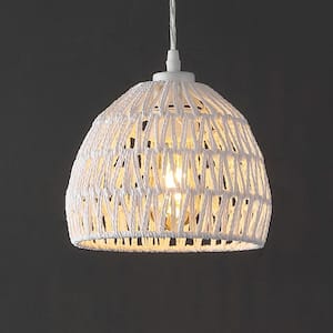 Campana 8.25 in. 1-Light Bohemian Modern Woven Rope/Iron LED Pendant Light, White