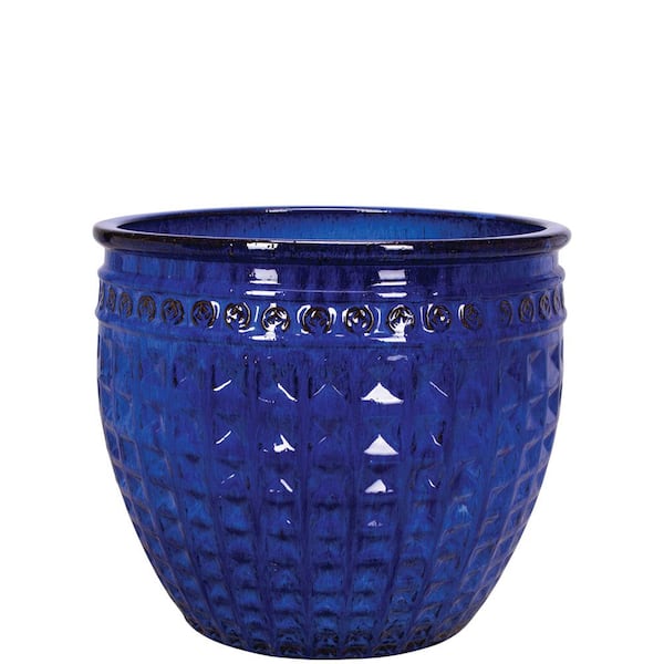 Unbranded 12 in. Ceramic Kairos Coin Planter-Dynasty Blue