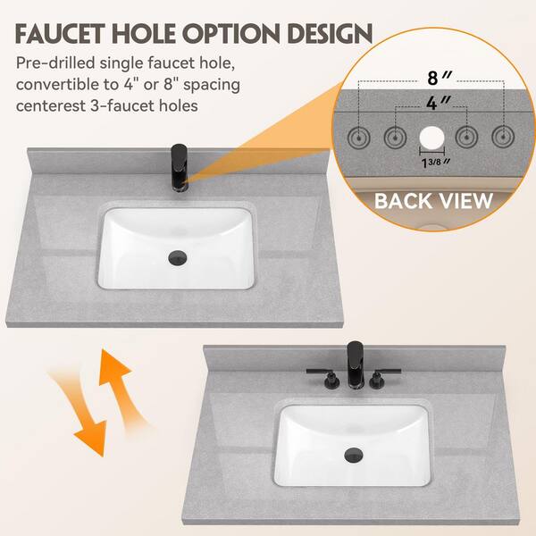 Zeafive 36 in. W x 22 in. D Engineered Stone Marble White