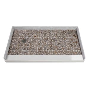 Pre-Tiled 60 in. L x 32 in. W Alcove Shower Pan Base with Left-Hand Drain in Pebble Creme