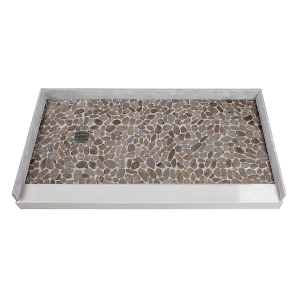 Transolid Pre-Tiled 60 in. L x 32 in. W Alcove Shower Pan Base with Left-Hand Drain in Pebble Creme