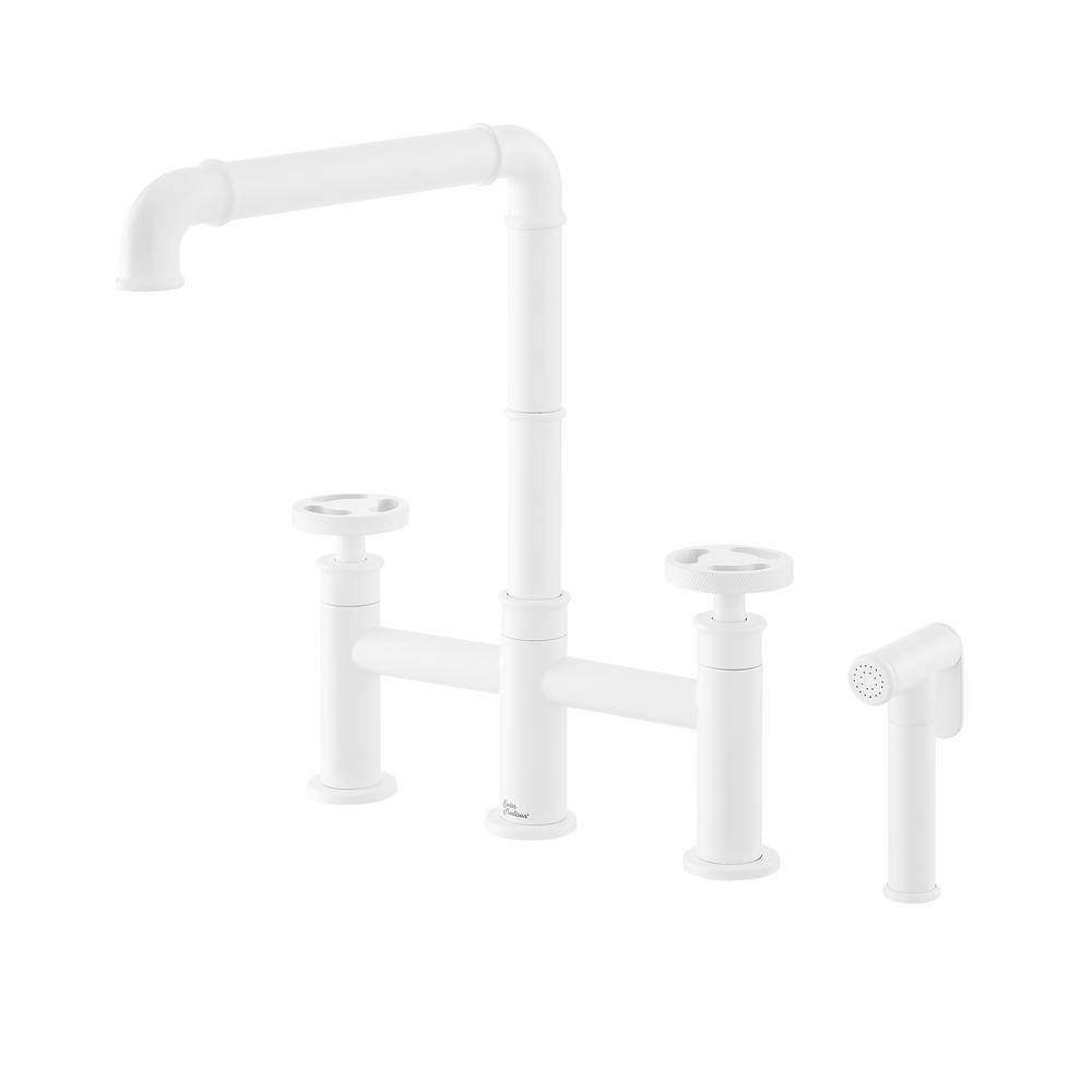 Matte White Nickel Widespread Kitchen Faucet with Side Sprayer