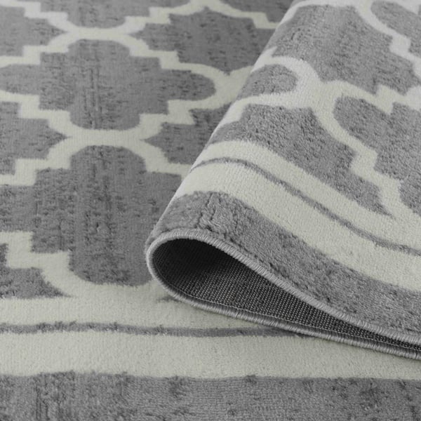 Sakarya Collection Grey Beige 7 ft. x 10 ft. Modern Moroccan Indoor Area Rug