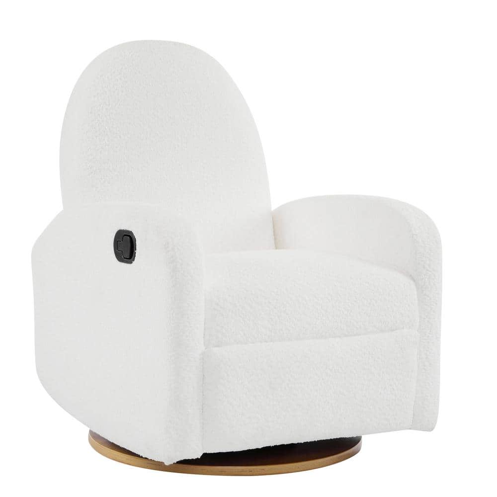 Beige Boucle Swivel Glider Recliner with Manufactured Wood Base