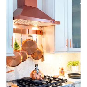 black and copper range hood