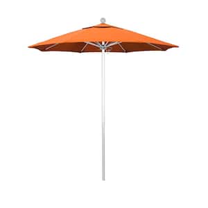 7.5 ft. Silver Aluminum Commercial Market Patio Umbrella with Fiberglass Ribs and Push Lift in Tangerine Sunbrella
