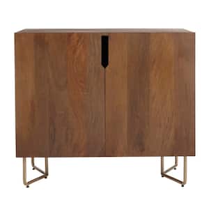 Haze Brown Oak Finish Wood Cabinet with Brass Metal Base (33 in. W x 29.75 in. H)